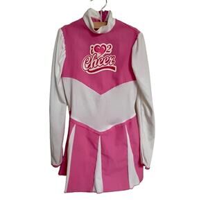 Girls Cheerleading Costume Pink and White Long Sleeve Size 6/7 I love 2 Cheer